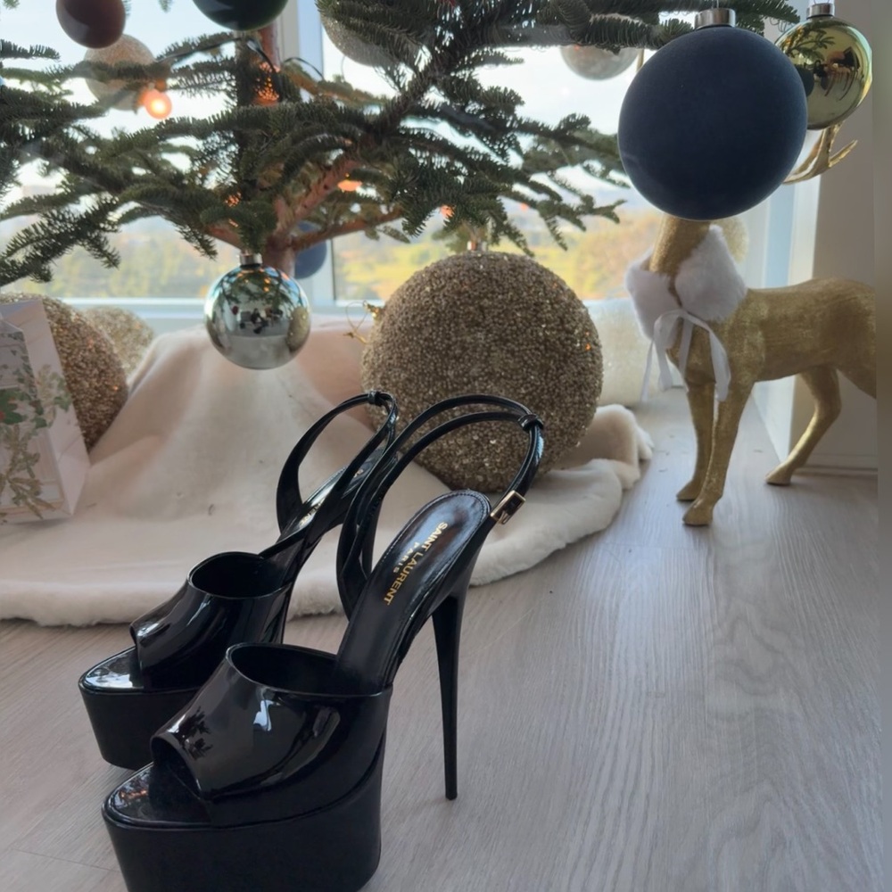 Saint Laurent Black Patent Leather Platform Sandals